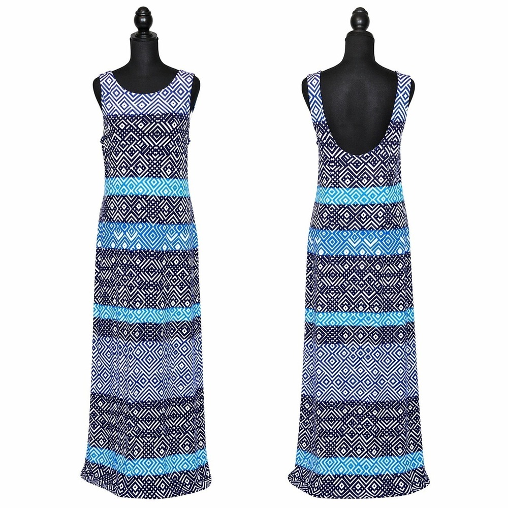 Tommy Bahama Womens Mayan Maze Maxi Dress Size M Blue Coastal Resort Vacation